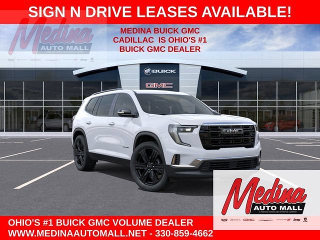 2026 GMC Acadia Elevation in Summit White — front three-quarter view