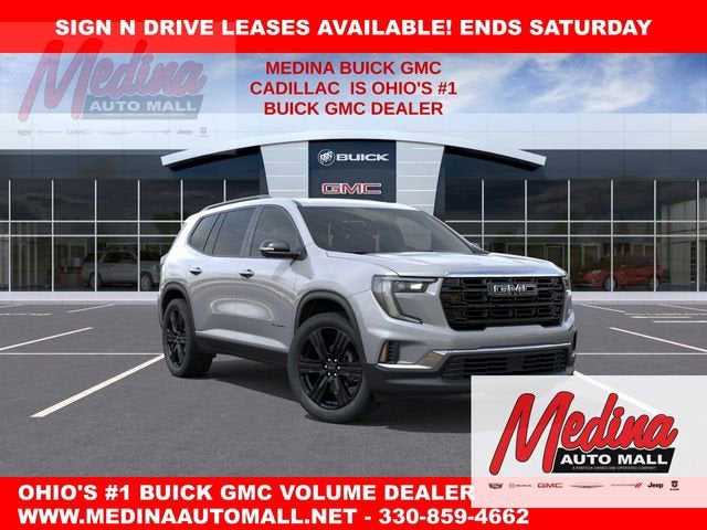 2026 GMC Acadia Elevation in Sterling Metallic — front three-quarter view