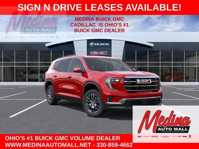 2026 GMC Acadia Elevation in Volcanic Red Tintcoat — front three-quarter view