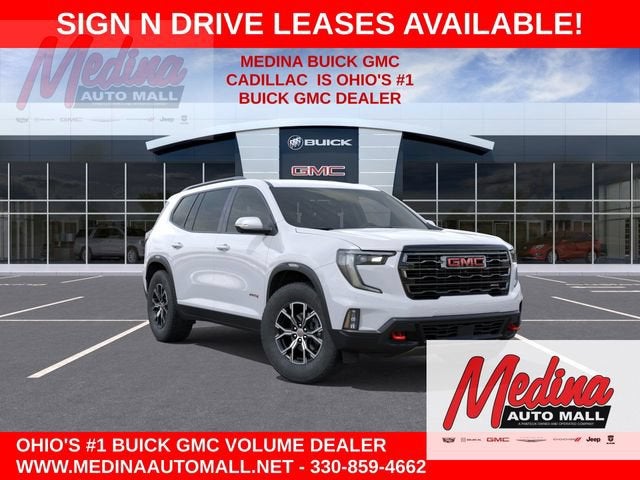 2026 GMC Acadia AT4 in Summit White — front three-quarter view