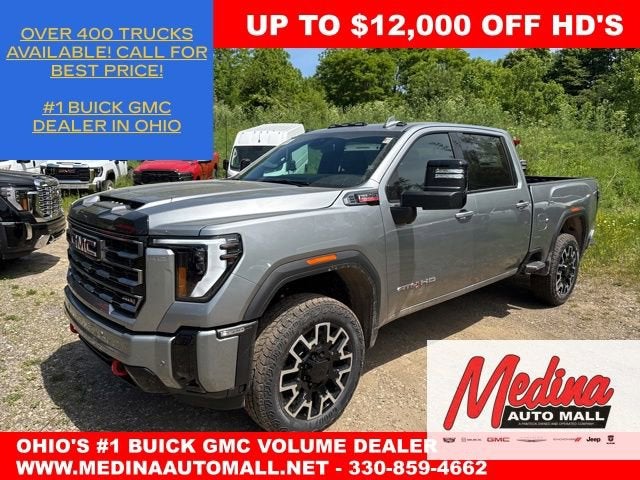 2026 GMC Sierra 2500 HD AT4 in Sterling Metallic — front three-quarter view