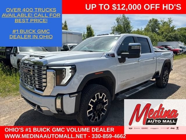 2026 GMC Sierra 2500 HD Denali in Glacier White Tricoat — front three-quarter view