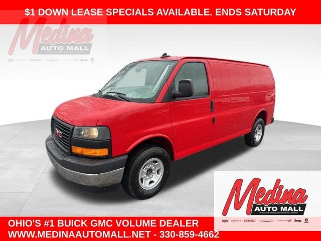 2026 GMC Savana Cargo Work Van in Cardinal Red — front three-quarter view
