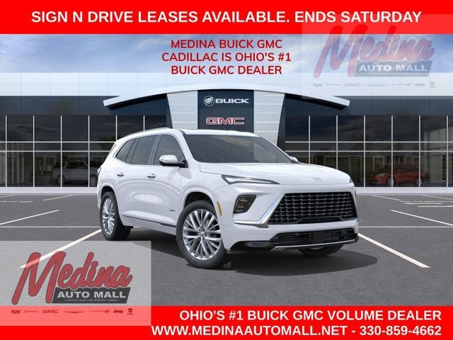 2026 Buick Enclave Avenir in Iridescent White Tricoat — front three-quarter view