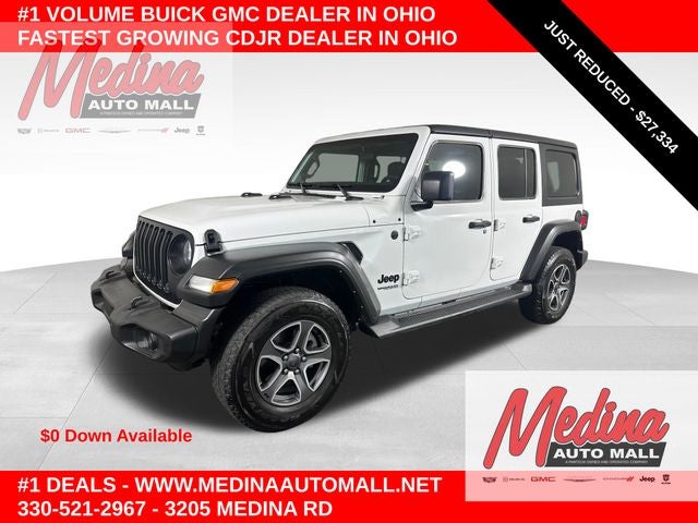 2022 Jeep Wrangler Unlimited Sport S in Bright White Clearcoat — front three-quarter view