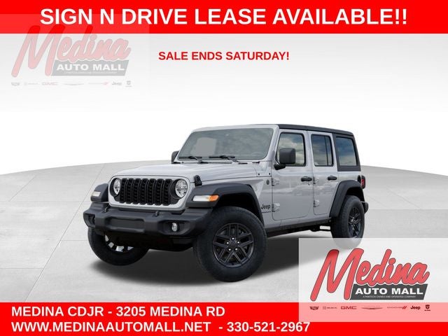2026 Jeep Wrangler Sport S in Bright White Clear-Coat Exterior Paint — front three-quarter view