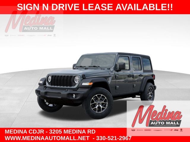 2026 Jeep Wrangler Sport S in Anvil Clear-Coat Exterior Paint — front three-quarter view