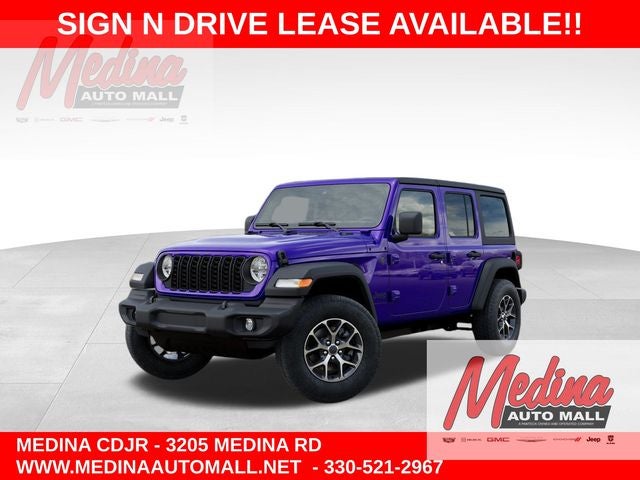 2026 Jeep Wrangler Sport S in Reign Exterior Paint — front three-quarter view