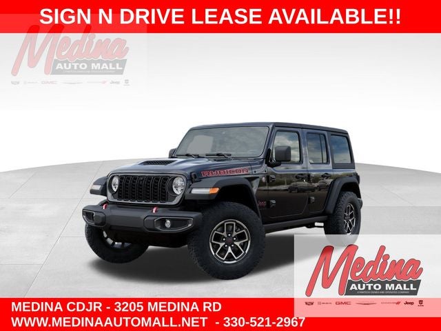 2026 Jeep Wrangler Rubicon in Black Clear-Coat Exterior Paint — front three-quarter view