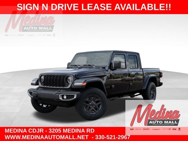 2026 Jeep Gladiator Sport S in Black Clear-Coat Exterior Paint — front three-quarter view