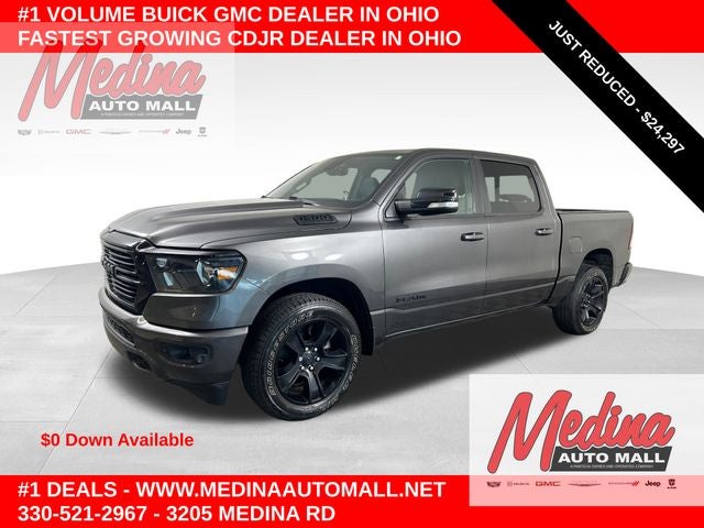 2021 RAM 1500 Big Horn/Lone Star in Granite Crystal Metallic Clearcoat — front three-quarter view