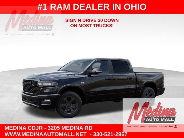 2026 RAM 1500 Big Horn/Lone Star in Diamond Black Crystal Pearl-Coat Exterior Paint — front three-quarter view