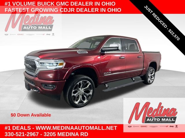 2020 RAM 1500 Limited in Delmonico Red Pearlcoat — front three-quarter view