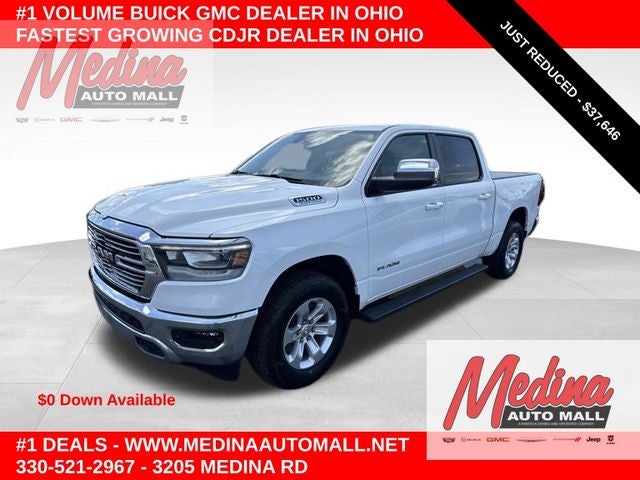 2023 RAM 1500 Laramie in Bright White Clearcoat — front three-quarter view