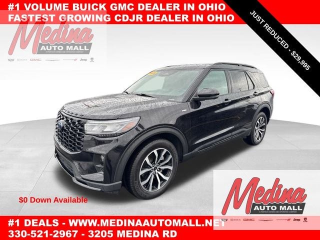 2025 Ford Explorer ST-Line in Agate Black Metallic — front three-quarter view