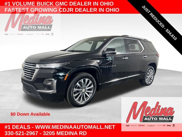 2023 Chevrolet Traverse Premier in Black Metallic — front three-quarter view