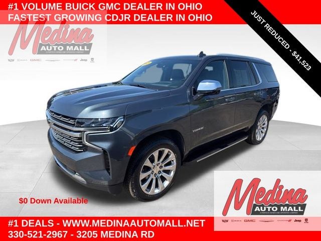 2021 Chevrolet Tahoe Premier in Shadow Gray Metallic — front three-quarter view