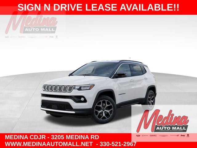 2026 Jeep Compass Limited in Bright White Clear-Coat Exterior Paint — front three-quarter view