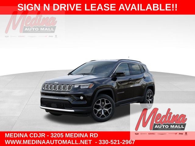 2026 Jeep Compass Limited in Diamond Black Crystal Pearl-Coat Exterior Paint — front three-quarter view