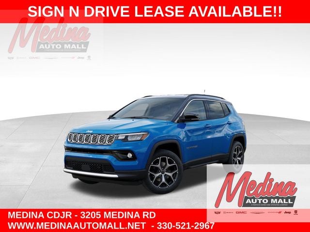 2026 Jeep Compass Limited in Hydro Blue Pearl-Coat Exterior Paint — front three-quarter view
