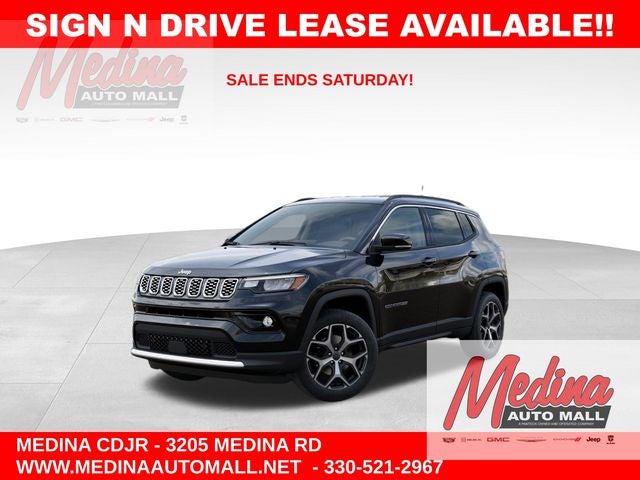 2026 Jeep Compass Limited in Diamond Black Crystal Pearl-Coat Exterior Paint — front three-quarter view