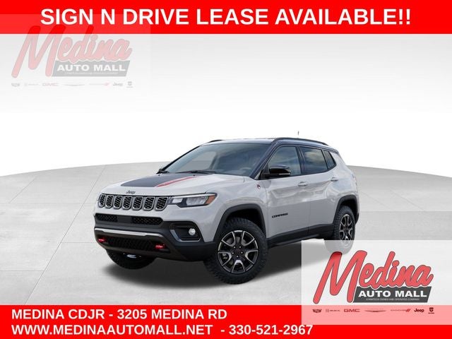 2026 Jeep Compass Trailhawk in Bright White Clear-Coat Exterior Paint — front three-quarter view