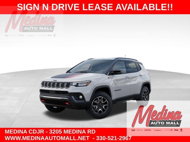 2026 Jeep Compass Trailhawk in Bright White Clear-Coat Exterior Paint — front three-quarter view