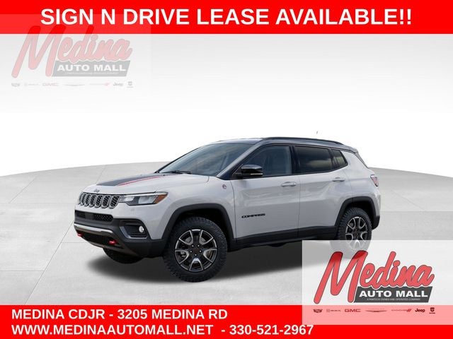 2026 Jeep Compass Trailhawk in Bright White Clear-Coat Exterior Paint — front three-quarter view