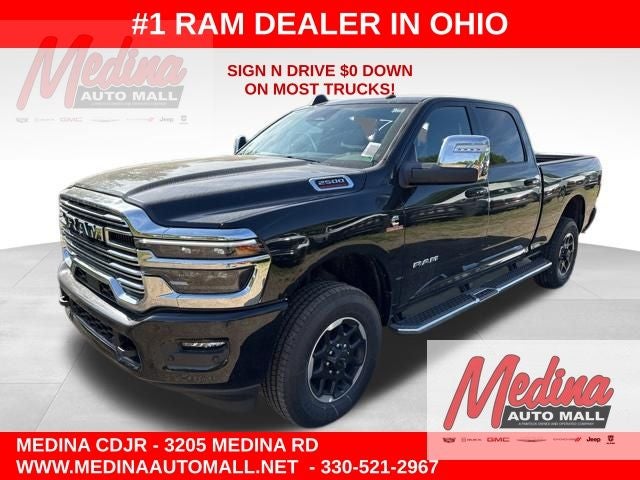 2026 RAM 2500 Laramie in Diamond Black Crystal Pearl-Coat Exterior Paint — front three-quarter view