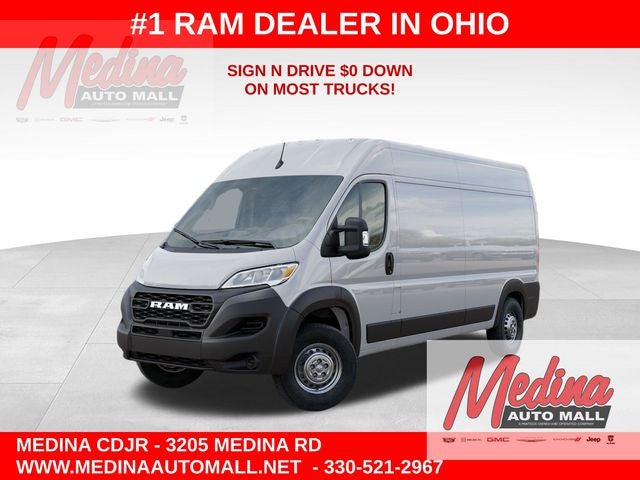 2026 RAM ProMaster 2500 High Roof in Bright White Clear-Coat Exterior Paint — front three-quarter view