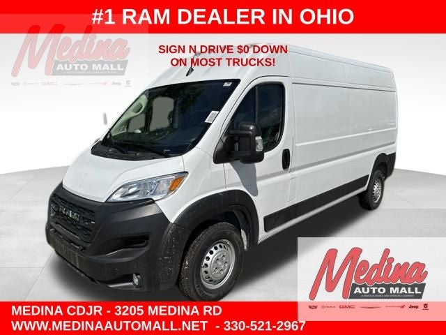 2026 RAM ProMaster 2500 High Roof in Bright White Clear-Coat Exterior Paint — front three-quarter view
