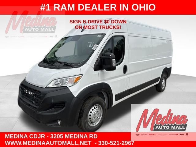 2026 RAM ProMaster 2500 High Roof in Bright White Clear-Coat Exterior Paint — front three-quarter view