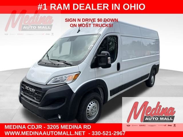 2026 RAM ProMaster 2500 High Roof in Bright White Clear-Coat Exterior Paint — front three-quarter view