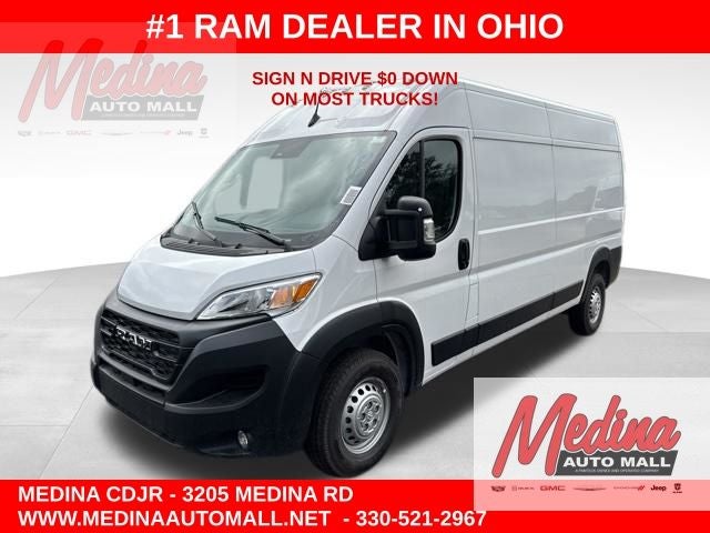 2026 RAM ProMaster 2500 High Roof in Bright White Clear-Coat Exterior Paint — front three-quarter view