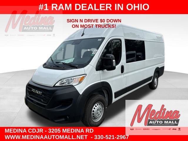2026 RAM ProMaster 3500 High Roof in Bright White Clear-Coat Exterior Paint — front three-quarter view