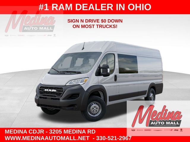2026 RAM ProMaster 3500 High Roof in Bright White Clear-Coat Exterior Paint — front three-quarter view