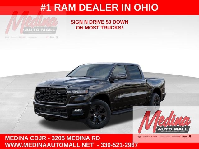 2026 RAM 1500 Big Horn/Lone Star in Diamond Black Crystal Pearl-Coat Exterior Paint — front three-quarter view