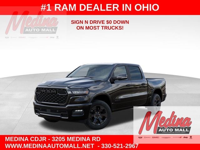 2026 RAM 1500 Big Horn/Lone Star in Diamond Black Crystal Pearl-Coat Exterior Paint — front three-quarter view