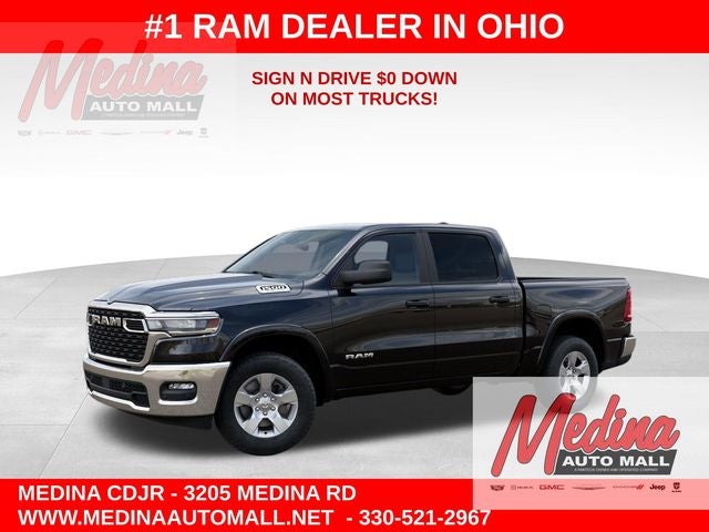 2026 RAM 1500 Big Horn/Lone Star in Diamond Black Crystal Pearl-Coat Exterior Paint — front three-quarter view