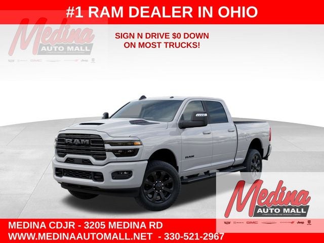 2026 RAM 2500 Laramie in Bright White Clear-Coat Exterior Paint — front three-quarter view