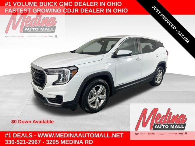 2022 GMC Terrain SLE in Summit White — front three-quarter view