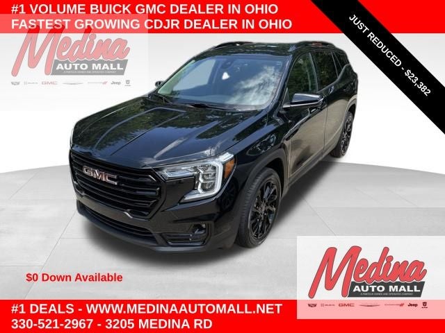 2023 GMC Terrain SLT in Ebony Twilight Metallic — front three-quarter view