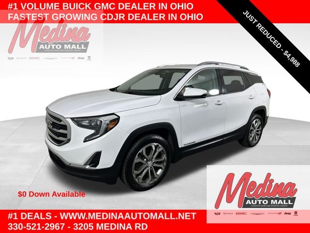 2019 GMC Terrain SLT in Summit White — front three-quarter view