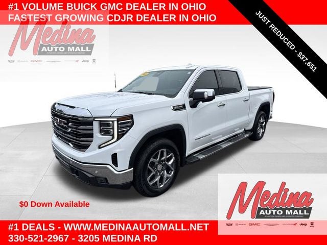 2023 GMC Sierra 1500 SLT in Summit White — front three-quarter view